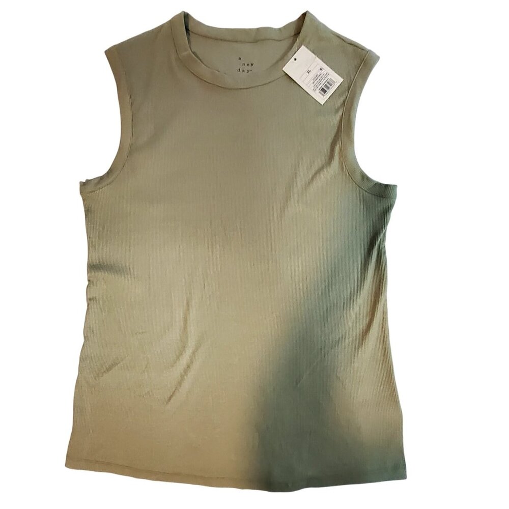 A New Day Light Green Sleeveless Ribbed Top Size XL Cotton Blend Comfortable fit